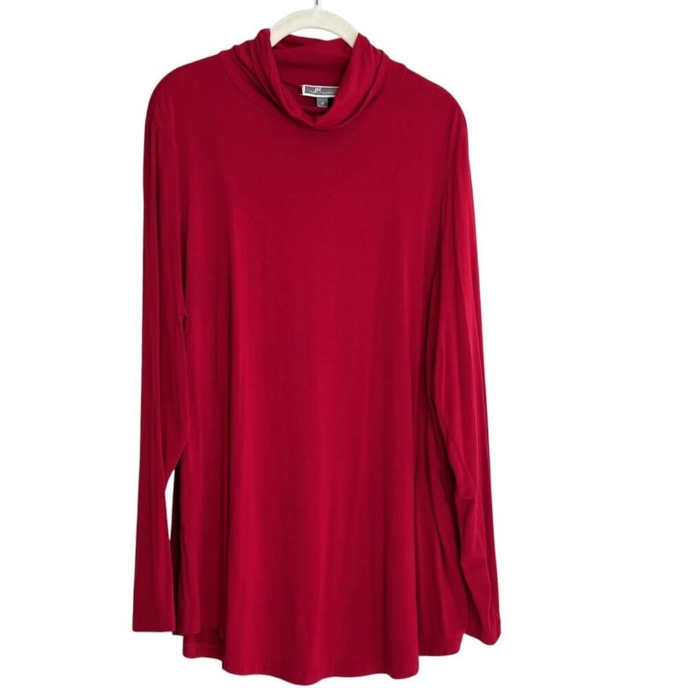 JM Collection Woman Turtleneck Tunic Top Size 1X Red Long Sleeve Stretch Knit
